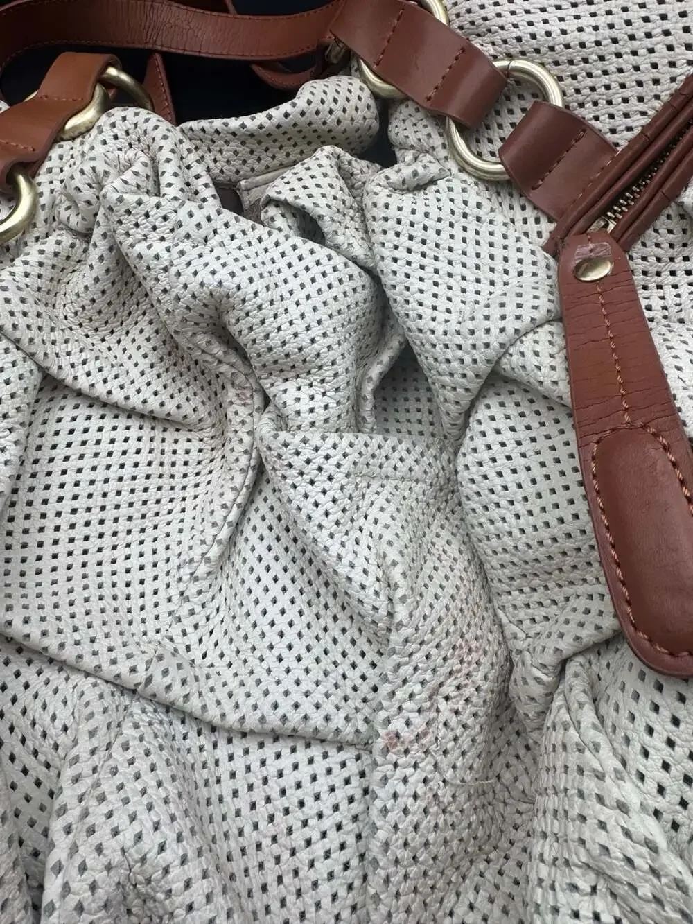 Vince Camuto perforated leather hobo shoulder bag with pleated details